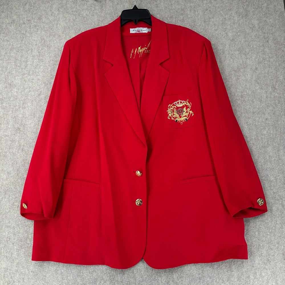 Peter Nygard Red Blazer with Gold Crest Detail